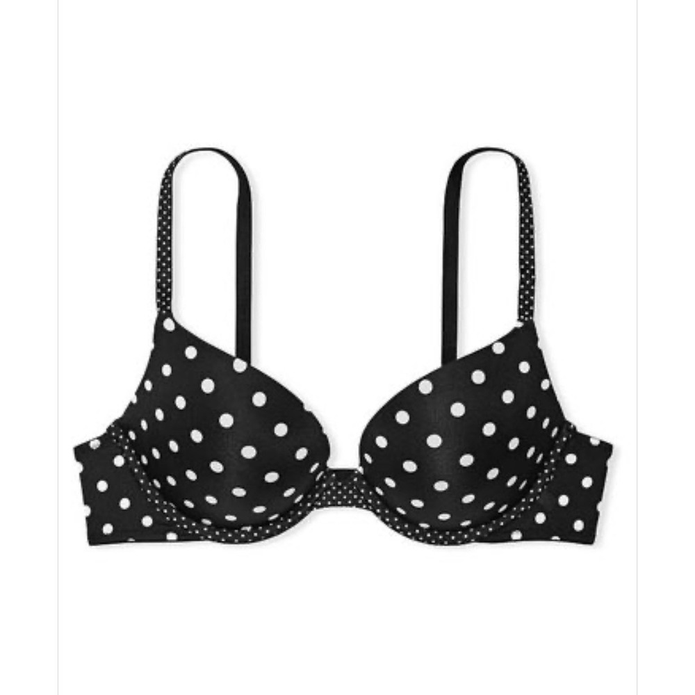 Victoria's Secret T-shirt Push Up Bra Black White Polka Dot NWT 32A